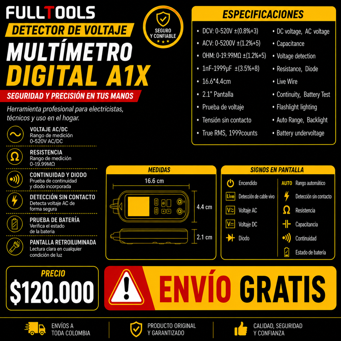 Multímetro Inteligente Autorango Con Detector de Fase Fulltools Coltools