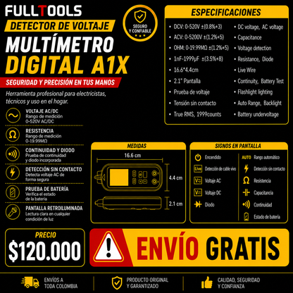 Multímetro Inteligente Autorango Con Detector de Fase Fulltools Coltools