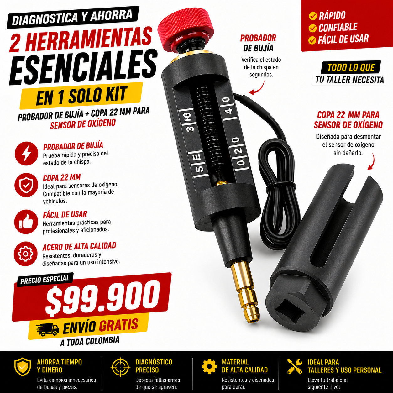 Probador de Bujias + Copa Sensor de Oxigeno ENVIO GRATIS