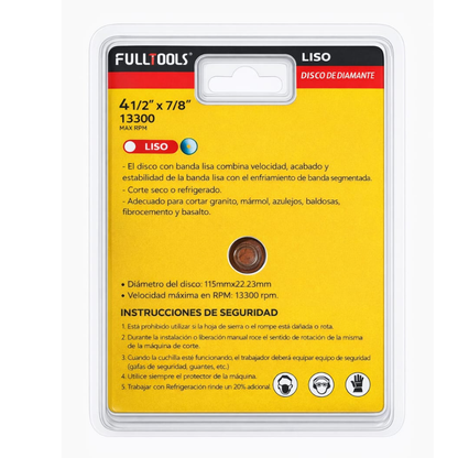 Disco 4 1/2  Diamantado Liso Corte Cerámica Porcela Mármol Coltools