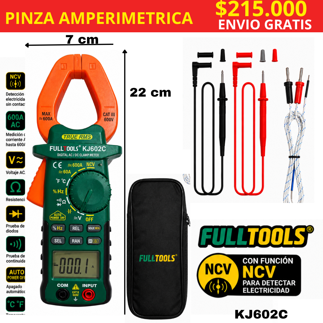 Pinza Amperimétrica Digital AC/DC – TRUE RMS KJ602C  ENVIO GRATIS