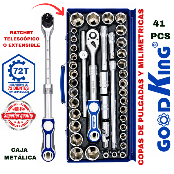 Juego de Ratchet Good King Herramientas x 41 Piezas Para Trabajo Pesado (Ratchet Telescópico o Extensible)