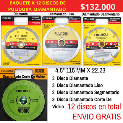 Paquete x 12 discos de pulidora  diamantado  4.5"  115 MM X 22.23 MM  ENVIO GRATIS