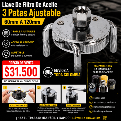 Llave Araña Saca Filtro de Aceite 60 - 120mm Coltools