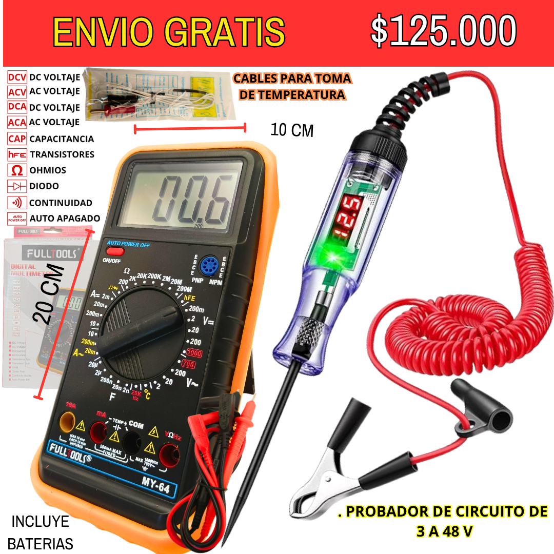 Combo de herramientas Multimetro + Probador de Voltaje